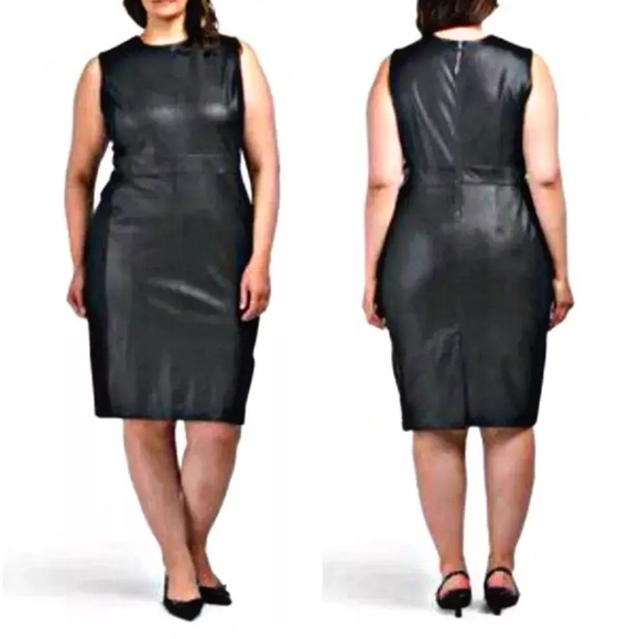 SPANX Faux Leather Fitted Luxe Black Full Zip Stretch Dress Women’s Size 1X(NWT) - Picture 1 of 12